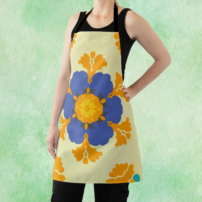 Tablier Rétro Mandala bleu orange et jaune (Créateur téléchargé)