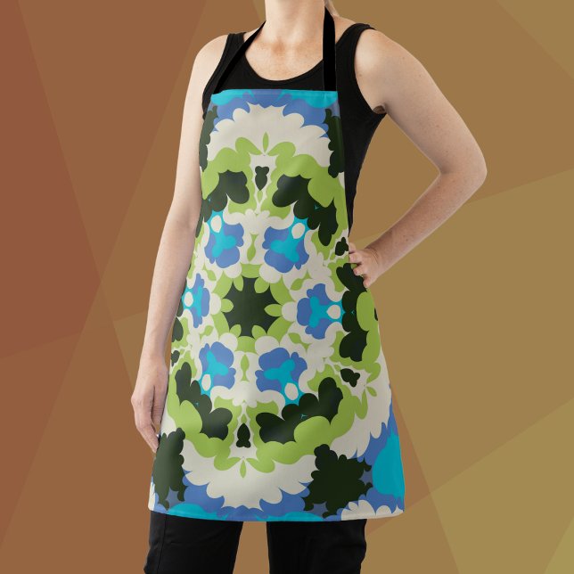 Tablier Retro Mandala bleu vert blanc et noir (Créateur téléchargé)