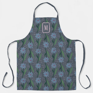 Tablier Retro Moderne Monogramme de Marguerite Bleue Cotta