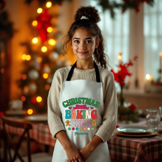 Tablier Rétro Noël Cuisinière d'équipage enfants (Retro Christmas Baking Crew Kids Apron)