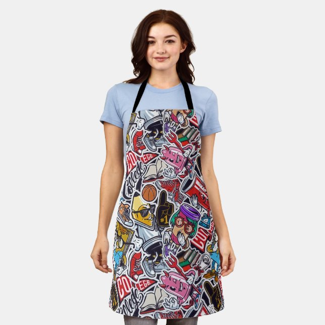 Tablier Retro Pop Culture Apron - Amusants & Vibrants Desi (Porté)