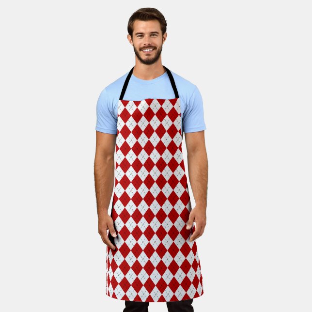 Tablier Retro Red Argyle Chef’s Apron (Porté)
