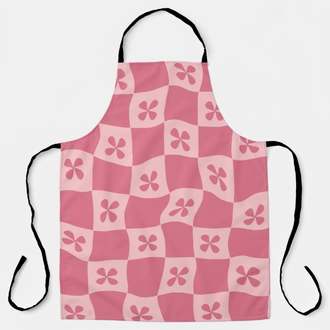 Tablier Retro rose À damiers motif floral (Recto)