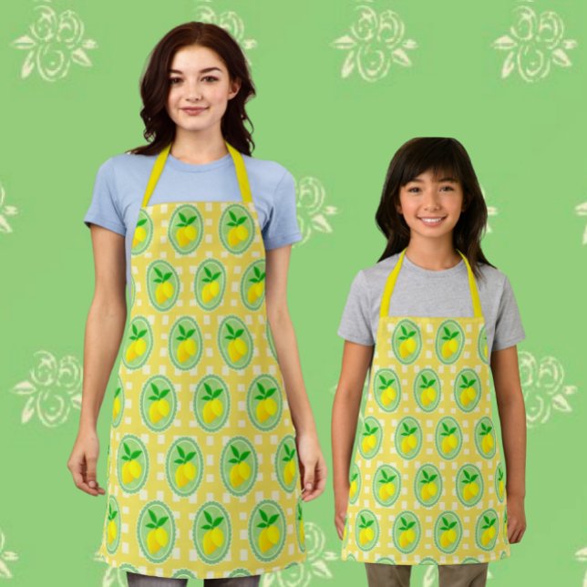 Tablier Retro Sunny Lemon Yellow Spring Green (Fun vintage style lemon design!)