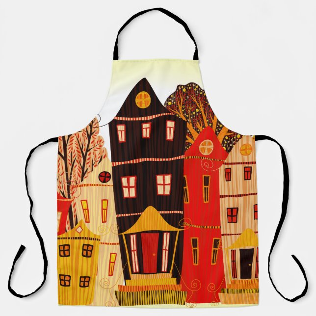 Tablier Retro Sweet Home Poster : Maisons de dessin (Recto)