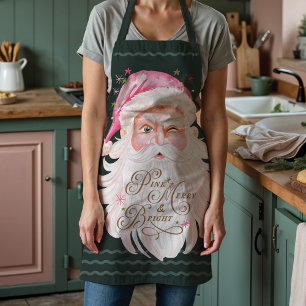 Tablier Rétro Vintage Joyeux et Rose Père Noël à l'aquarel