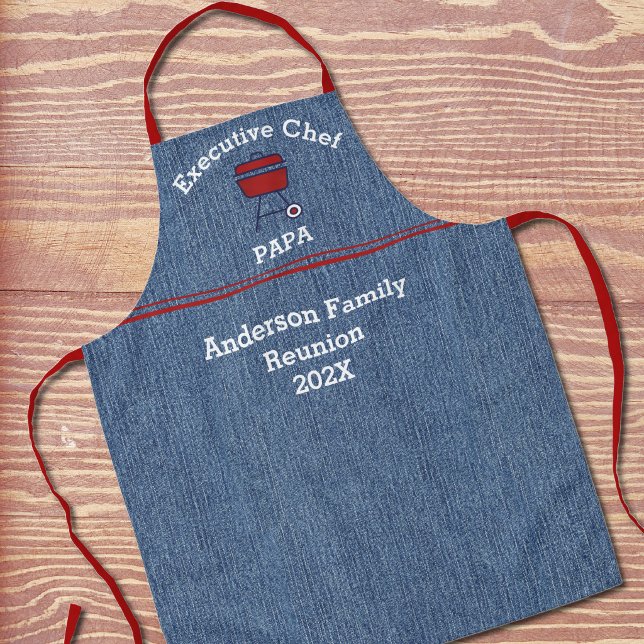 Tablier Réunion de Papy Chef Imprimé Bleu Denim Accents Ro (Créateur téléchargé)