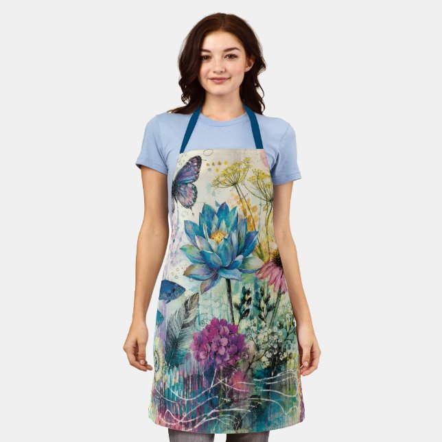 Tablier Rêve Aquatique Floral Vibrant (Porté)