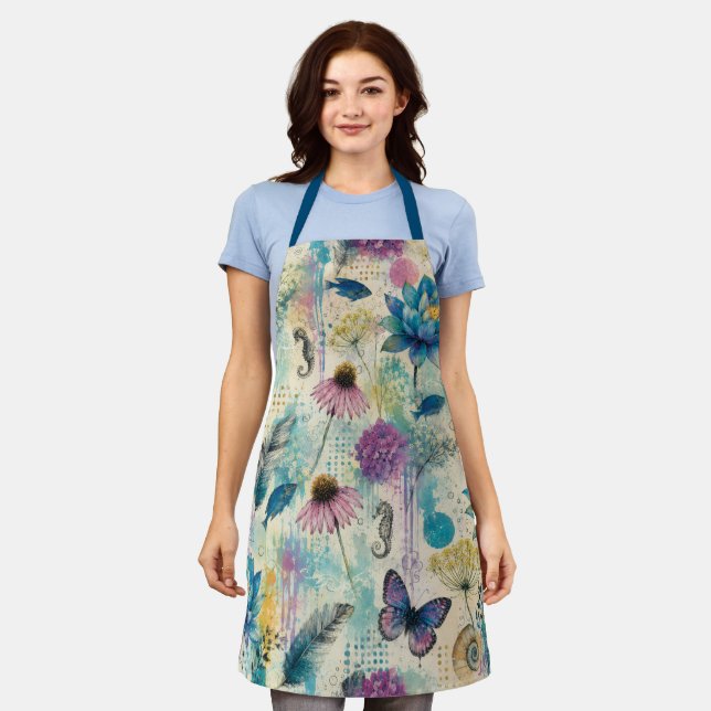 Tablier Rêve Aquatique Floral Vibrant (Porté)