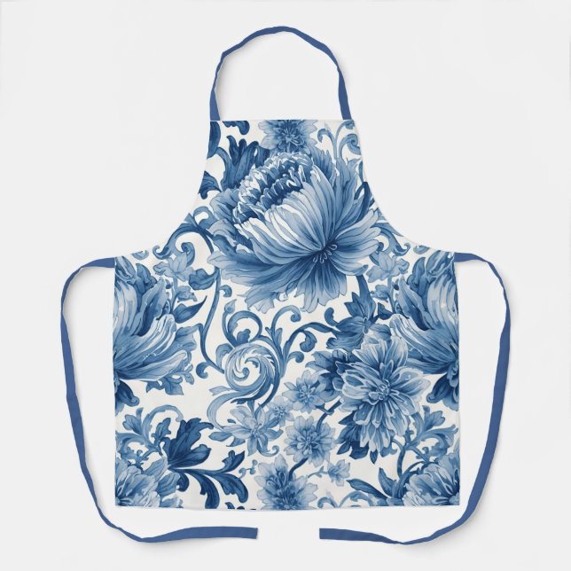 Tablier Rêves bleus | Chinoiserie aquarelle florale (Recto)