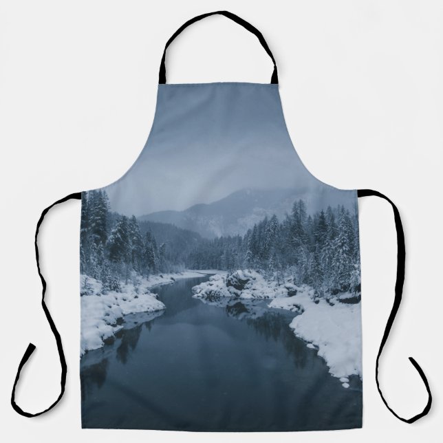 TABLIER RIVIÈRE ENTOURÉE D'UN CHAMP DE NEIGE COUVERT DE PI (Recto)