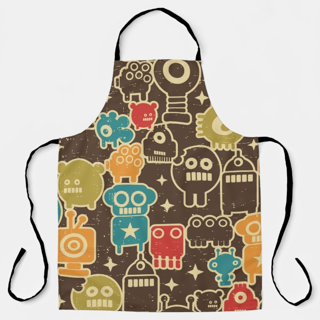 Tablier Robot et monstres motif moderne sans faille en arr (Recto)