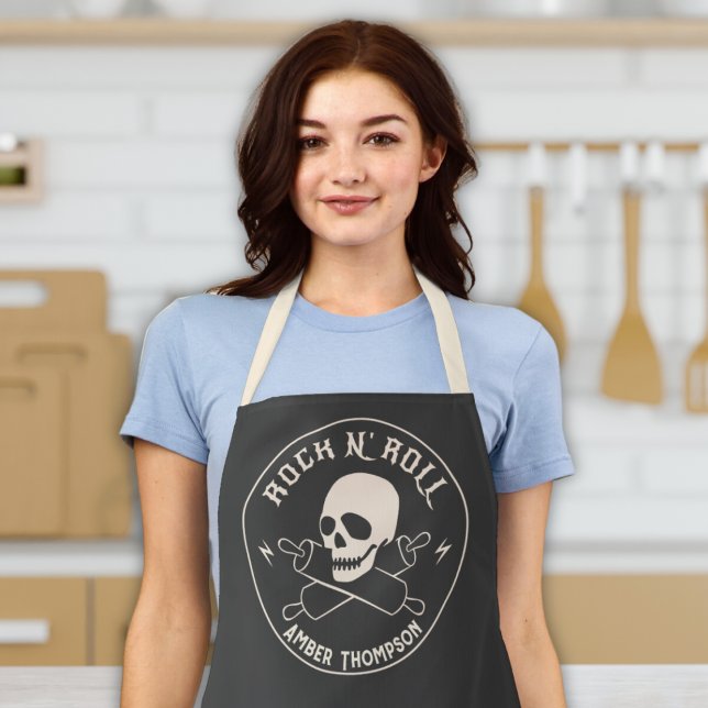 Tablier "Rock n'Roll" Funny Baking Chef (Rock n roll funny women or mens apron customizable name baker cook chef gift bbq housewarming)