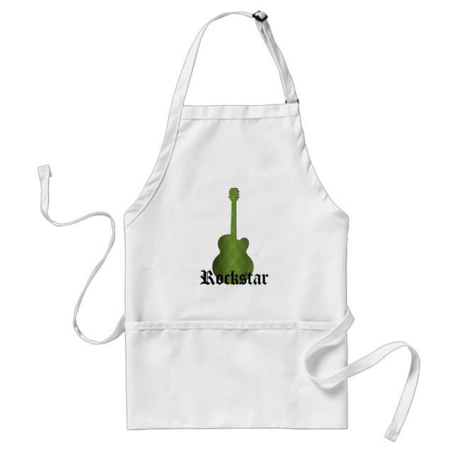 Tablier Rockstar Damask Guitare Apron, Vert olive (Devant)