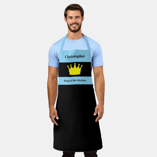 Tablier Roi de la cuisine nom couronne bleue (Porté)