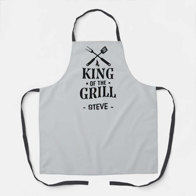 Tablier Roi du Grill personnalisé gris clair (Recto)