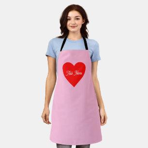Tablier Romantique Coeur Rouge Pastel Rose Personnalisé