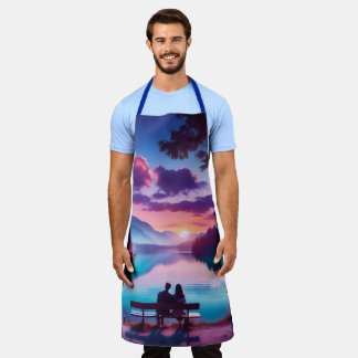 Tablier Romantique Coucher de soleil violet Teintures Blue