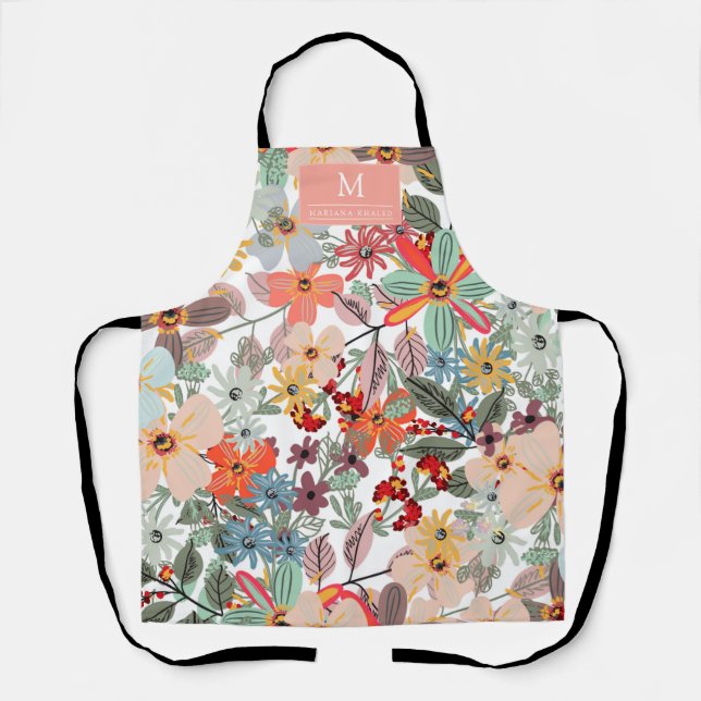 Tablier Romantique Floral doux rose vert pêche classique (Recto)