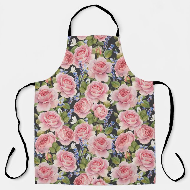 Tablier Rose anglais rose : Aquarelle noire (Recto)