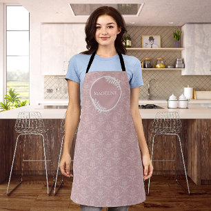 Tablier rose Elegant Damask personnalisé
