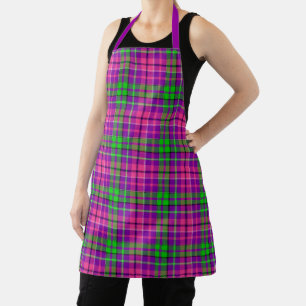 Tablier Rose et vert sur motif carreaux tartan violet