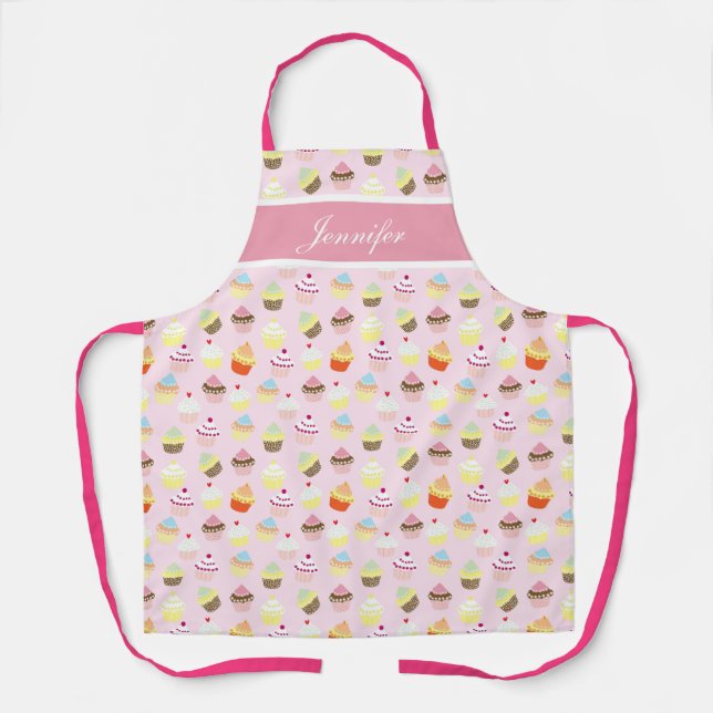 Tablier rose fille gâteau personnalisé (Recto)