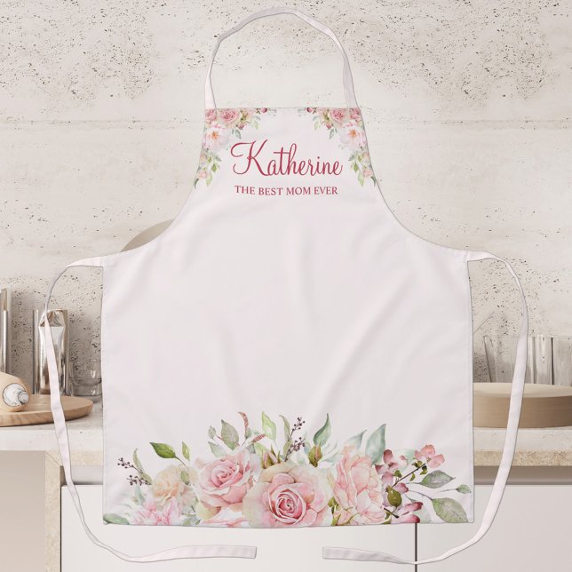 Tablier Rose Fleur Rose Pâle Florale La Meilleure Maman Qu (In situ)