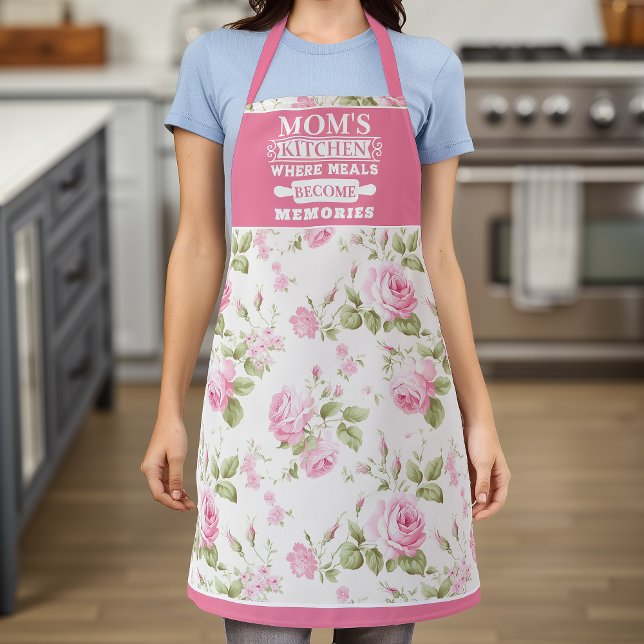 Tablier Rose Floral Les repas de maman deviennent des souv (Créateur téléchargé)