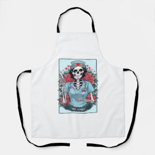 Tablier Rose Floral Skeleton Nurse Carte Tarot Halloween E