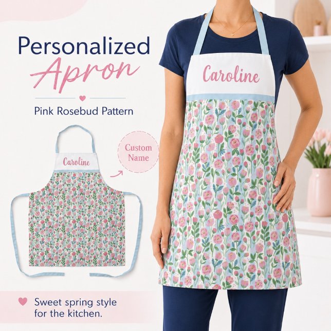 Tablier Rose Florale Rose Rose Pink Rayure Nom Grandmillen (This modern feminine design makes a thoughtful gift for moms, bakers, gardeners, and hostesses.)