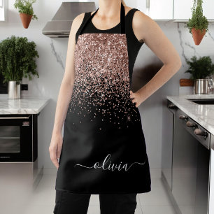 Tablier Rose Gold Blush Pink Glitter Monogramme Nom Fémini