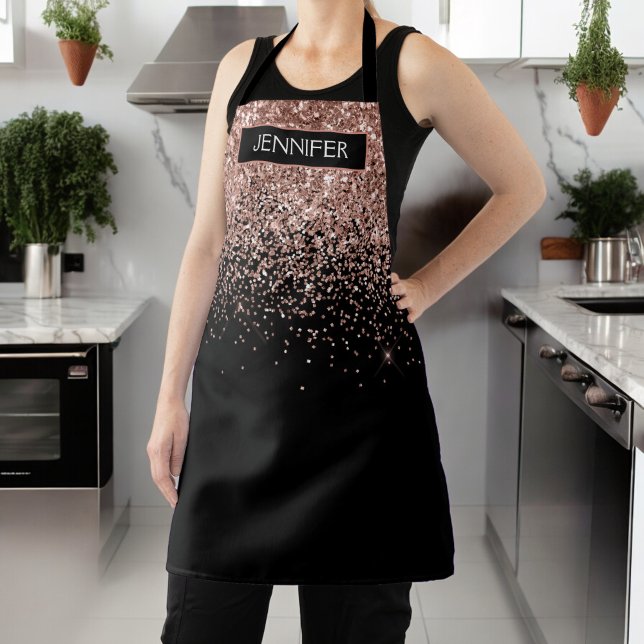 Tablier Rose Gold Fard Rose Paillettes Monogramme Nom (Créateur téléchargé)