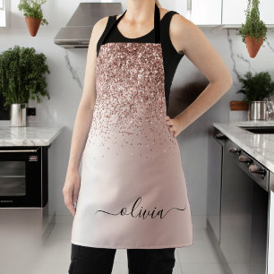 Tablier Rose Gold - Monogramme de nom en paillettes rose