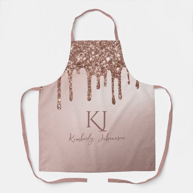 Tablier Rose Gold Paillettes Glamour & Initiales Monogramm (Recto)