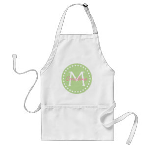 Tablier Rose heureux sur le monogramme vert en bon état