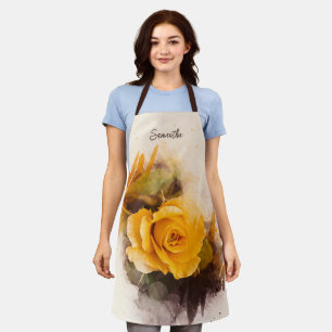 Tablier Rose jaune unique aquarelle