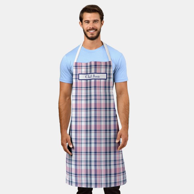 Tablier Rose Navy Vert Blanc Madras Prépa (Porté)