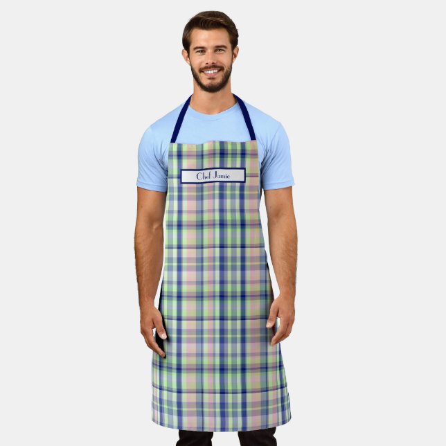 Tablier Rose Navy Vert Clair Blanc Madras Prépa (Porté)