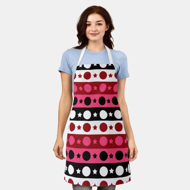 Tablier Rose noir blanc Cercle Étoiles rayures Design (Porté)