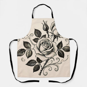 Tablier Rose Noire Classique Fleur Botanique Vintage