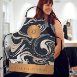 Tablier Rose or noir marbre motif nom du salon monogramme<br><div class="desc">Marbre glamour de l'art moderne à la mode peinture abstraite en ivoire beige tan, parties scintillant d'or faux rose, noir et rougissant avec des formes géométriques métalliques cuivre or faisant un élégant tablier professionnel monogrammé adapté à un employé de salon de beauté, maquillage, coiffeur, esthéticienne, peintre. Choix parfait pour un...</div>