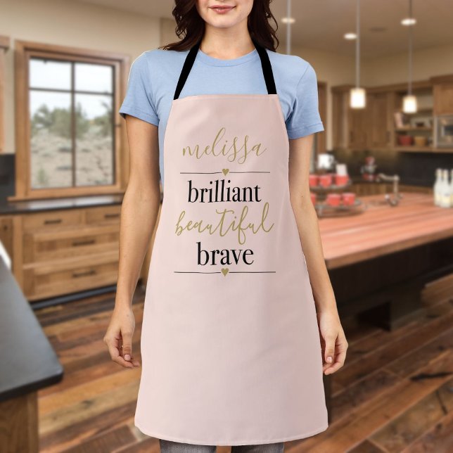Tablier Rose Poudré Brillante Personnalisé Belle et Brave (Personalized Brilliant Beautiful Brave Blush Pink Apron)