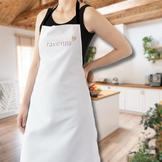 Tablier Rose Poussiéreux Nom Personnalisé Léopard Doré Cœu (Créateur téléchargé)