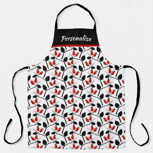 Tablier Rose rétros Floral Hippocampes rouge et noir (Recto)