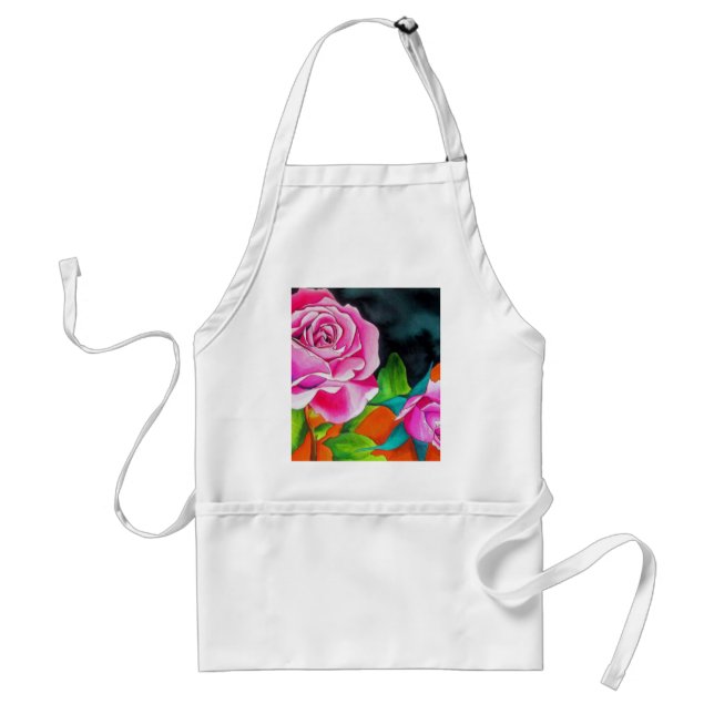 Tablier Rose rose avec art aquarelle orange (Devant)