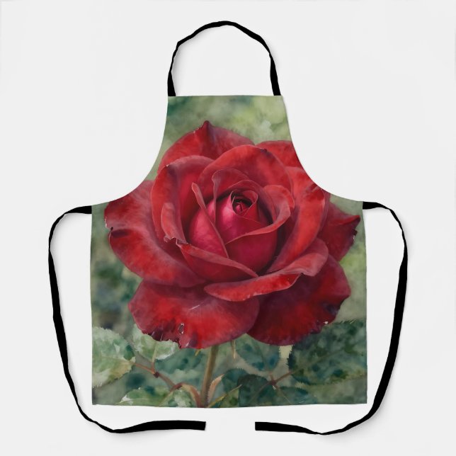 Tablier Rose Rouge Profonde Romantique en Fleur (Recto)