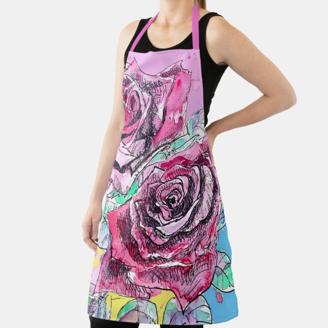 Tablier Rose Rouge Roses Aquarelle Florale Fleurs Fleur (Insitu)