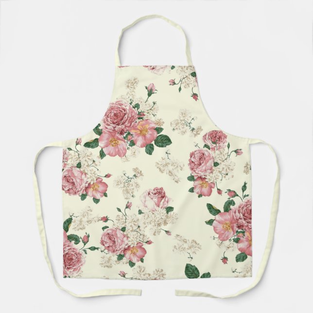Tablier Rose sur Vintage jaune Floral (Recto)