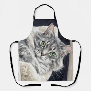Tablier Rose un chat aux yeux verts saisissants